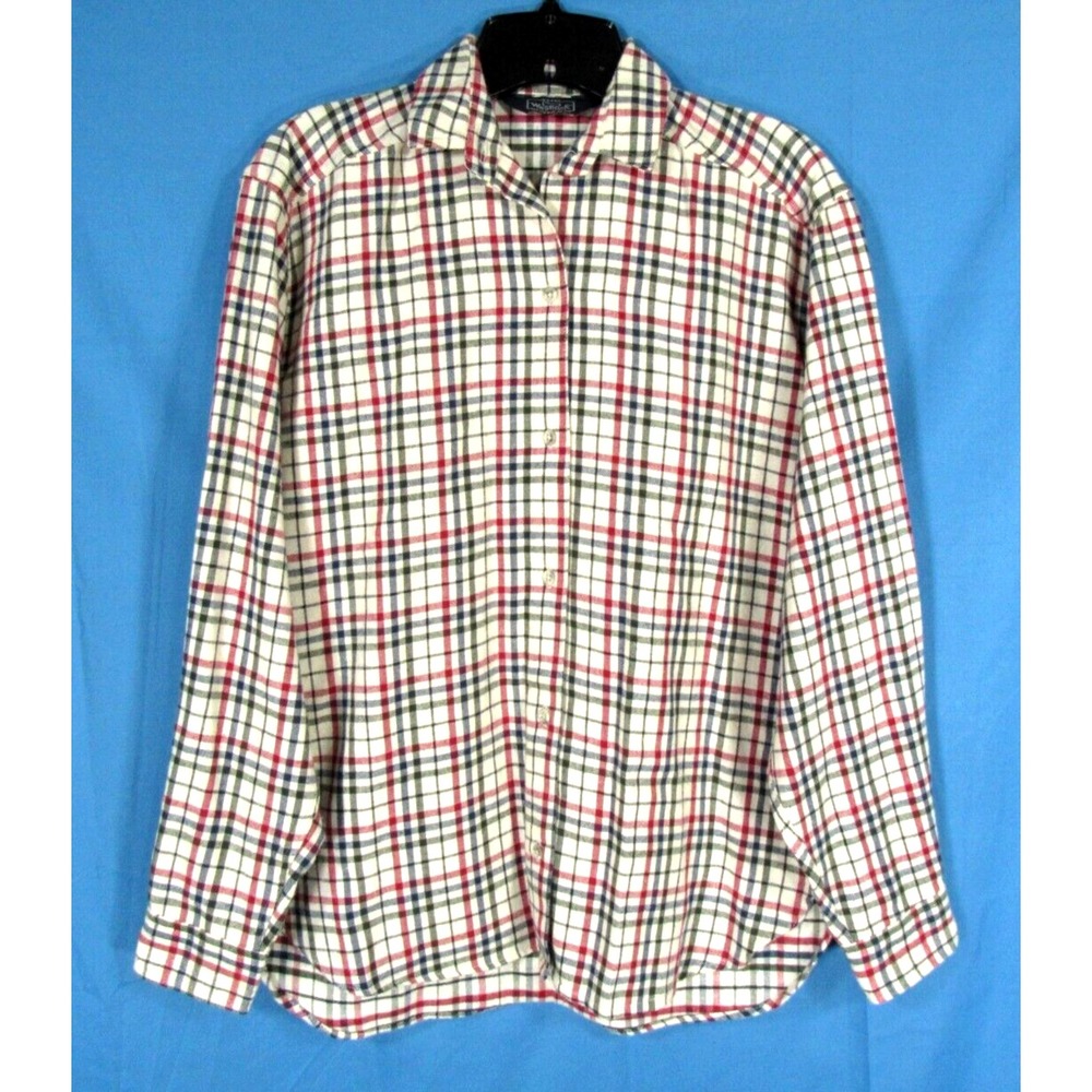 VTG WOOLRICH Lightweight FLEECE Beige/Multi PLAID Button-Up SHIRT/TOP Sz M